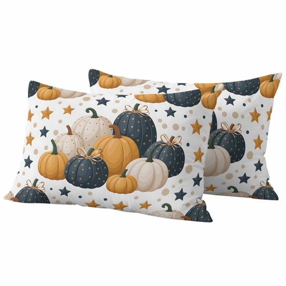 Lumbar Pillow Covers 12 x 20 Inches, Blue Yellow Fall Waterproof Throw Pillow Cover Set of 2, Pumpkins Maple Leaf Thanksgiving Decorative Rectangle Cushion Covers for Patio/Tent/Couch/Garden