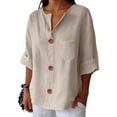 thumbnail image 7 of Women's Linen Blend Tunic V Neck 3/4 Sleeve Beach Vacation Summer Top, 7 of 7
