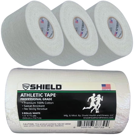 3-Pack SHIELD Athletic Tape – 1.5 Inches x 15 Yards - Made in USA (White)