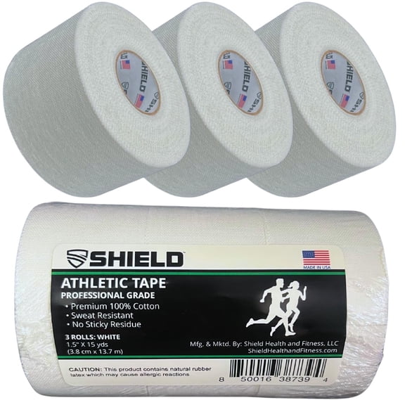 3-Pack SHIELD Athletic Tape – 1.5 Inches x 15 Yards - Made in USA (White)
