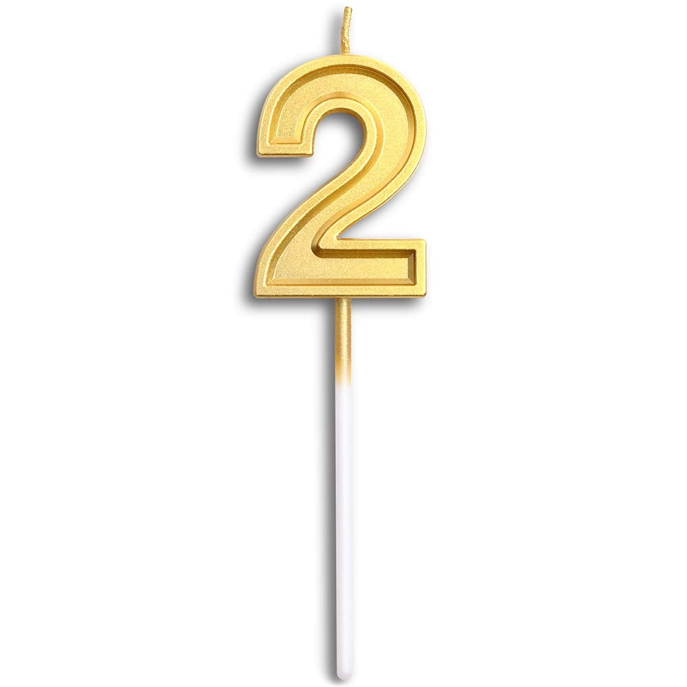 Birthday Candles Number 2 Cake Topper Decoration Gold Glitter Candle for Party Anniversary Kids