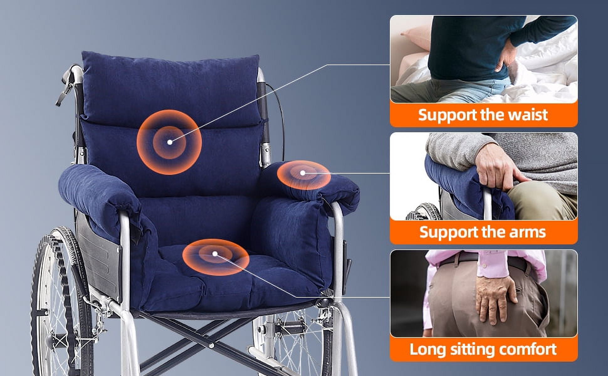 DIVECODE Wheelchair Cushion Soft Wheelchair Accessories Helps Prevent  Pressure,Armrest and Supports Coccyx& Back,Non- Slip,Suitable for 18'' and  Above