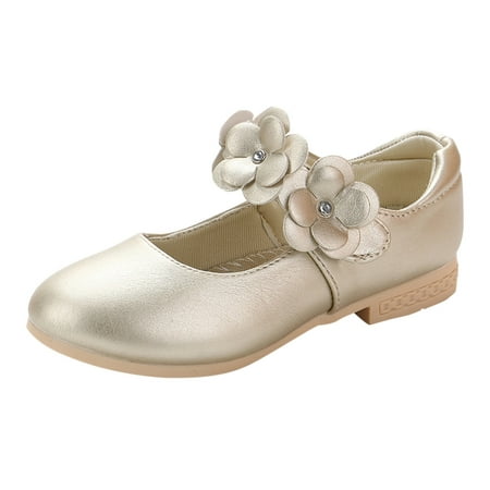 

QIANGONG Toddler Shoes Children Shoes White Leather Shoes Bowknot Girls Princess Shoes Single Shoes Performance Shoes (Color: Gold Size: 33 )