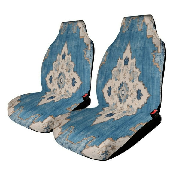 Blue Floral Medallion Rug Car Seat Covers,Universal Auto Front Seats Protector Fits for Car,SUV Sedan,Truck