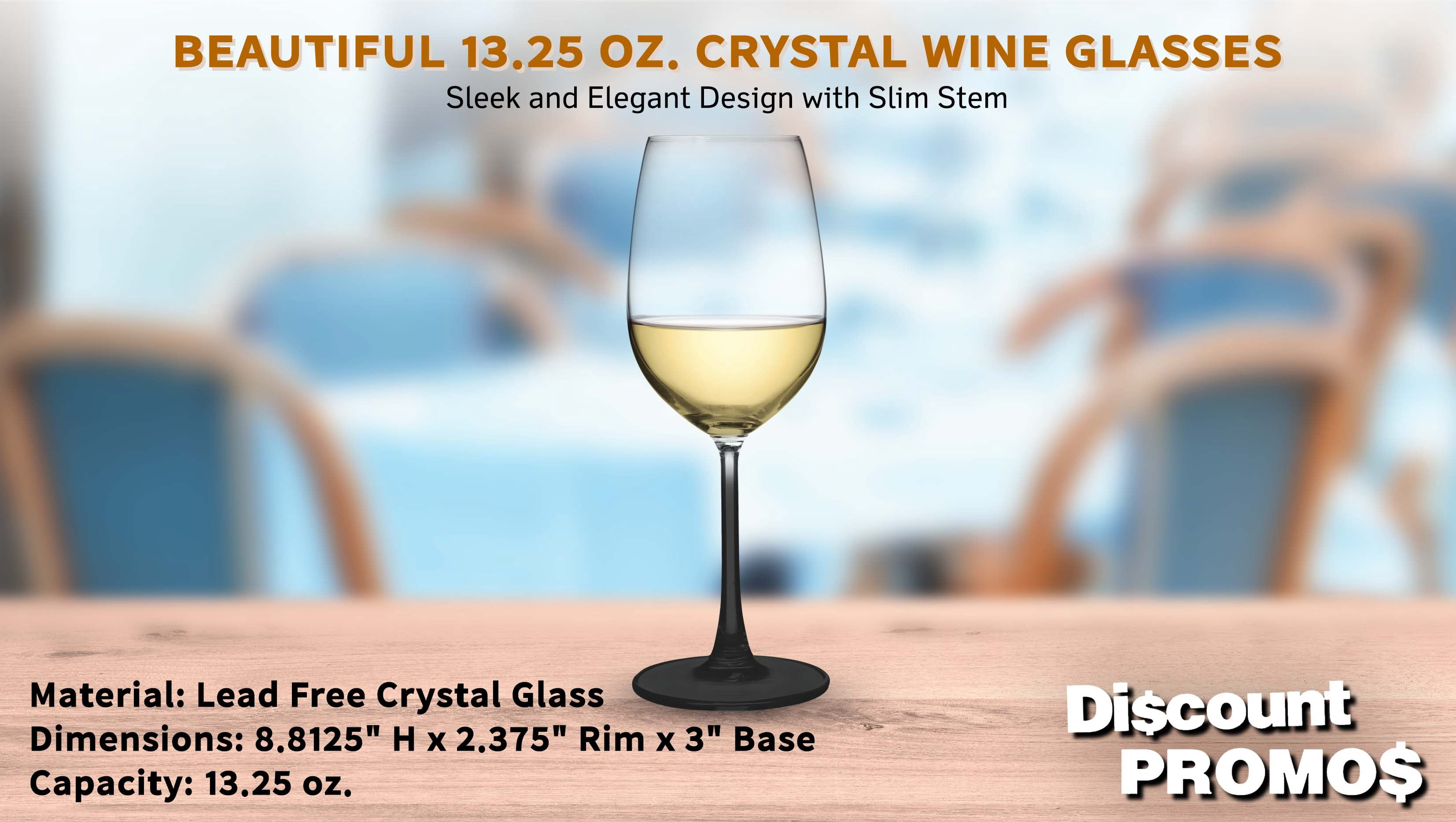 10 Crystal Wine Glasses Set, 13.25 oz. - Elegant, Lightweight, Barware - Black