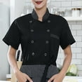 thumbnail image 4 of Unisex Chef Coat Jacket Catering Clothes Cafeteria Back Kitchen Kitchen Short Sleeve Chef Wear 3XL Black, 4 of 9
