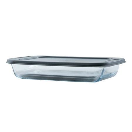 Rectangular Glass Baking Dish with Secure Gray Lid for Versatile Oven Cooking and Food Storage Rectangular Glass Baking Dish with Secure Gray Lid for Versatile Oven Cooking and Food Storage