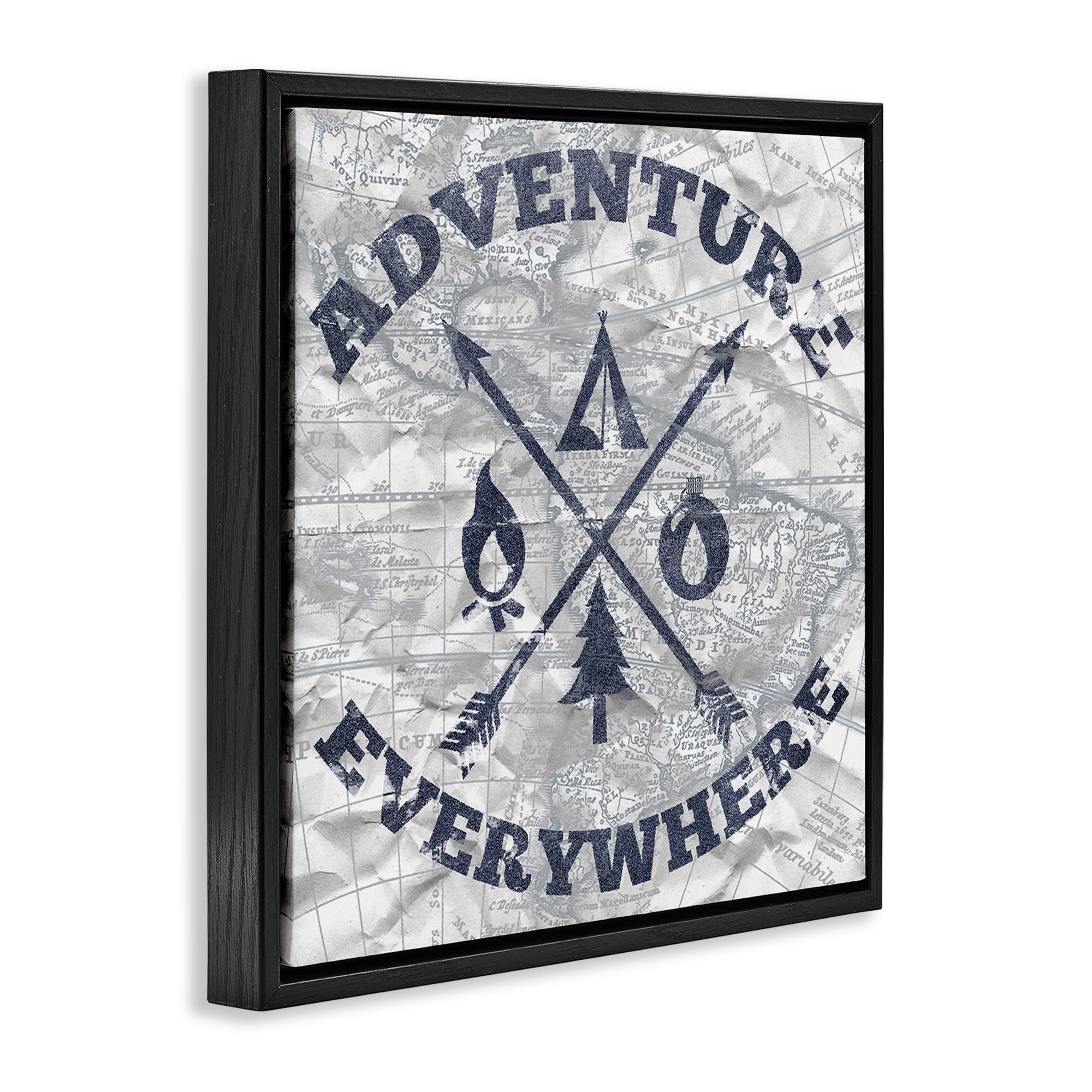 Stupell Industries Adventure Everywhere Phrase Text & Numbers Painting Black Floater Framed Canvas Art Print Wall Art, 25 x 25