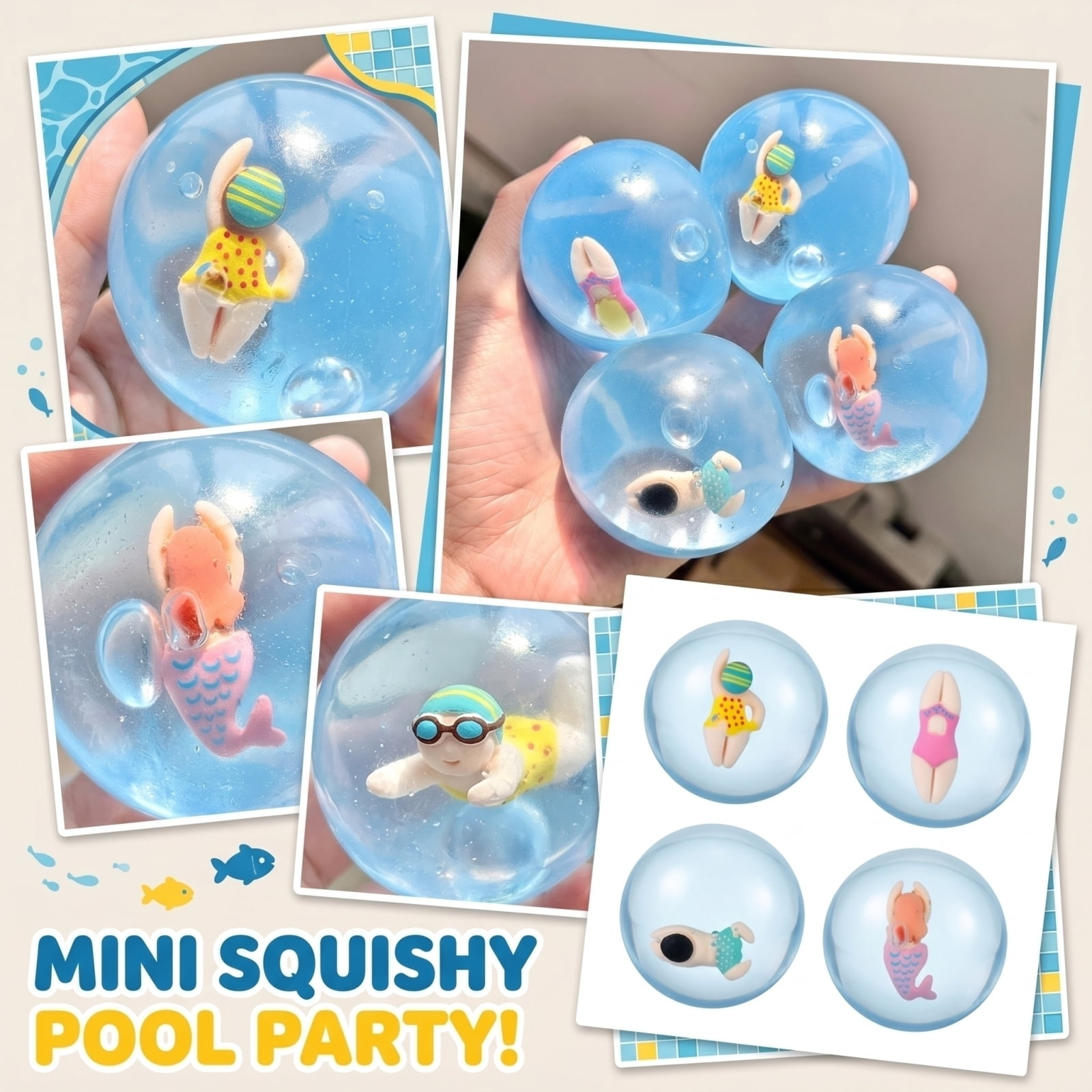 Round Pool Squishy Ball – Soft Slow Rising Sensory Fidget for Anxiety Relief, Random Color Water Themed Decompression Tool
