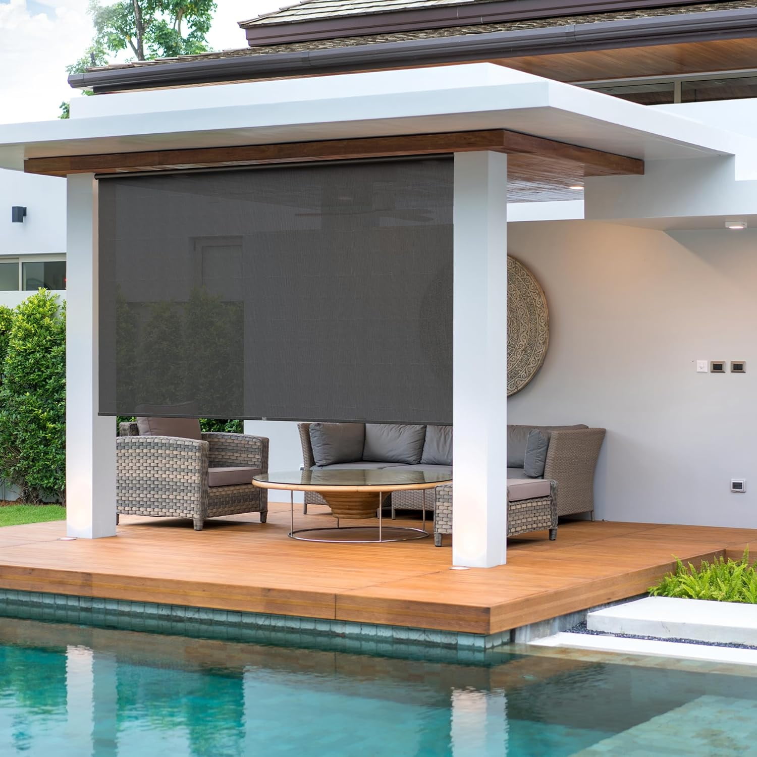 Royalcraft Cordless Outdoor Roller Sun Shade with Pole 6 Wx8 H