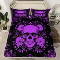 thumbnail image 2 of jejeloiu Rustic Flowers Twin Sheet Sets,Gothic Skeleton Twin Fitted Sheet,Purple Black Flat Sheet For Boys Kids,Ultra Soft Home Decor,3 Pieces, 2 of 7