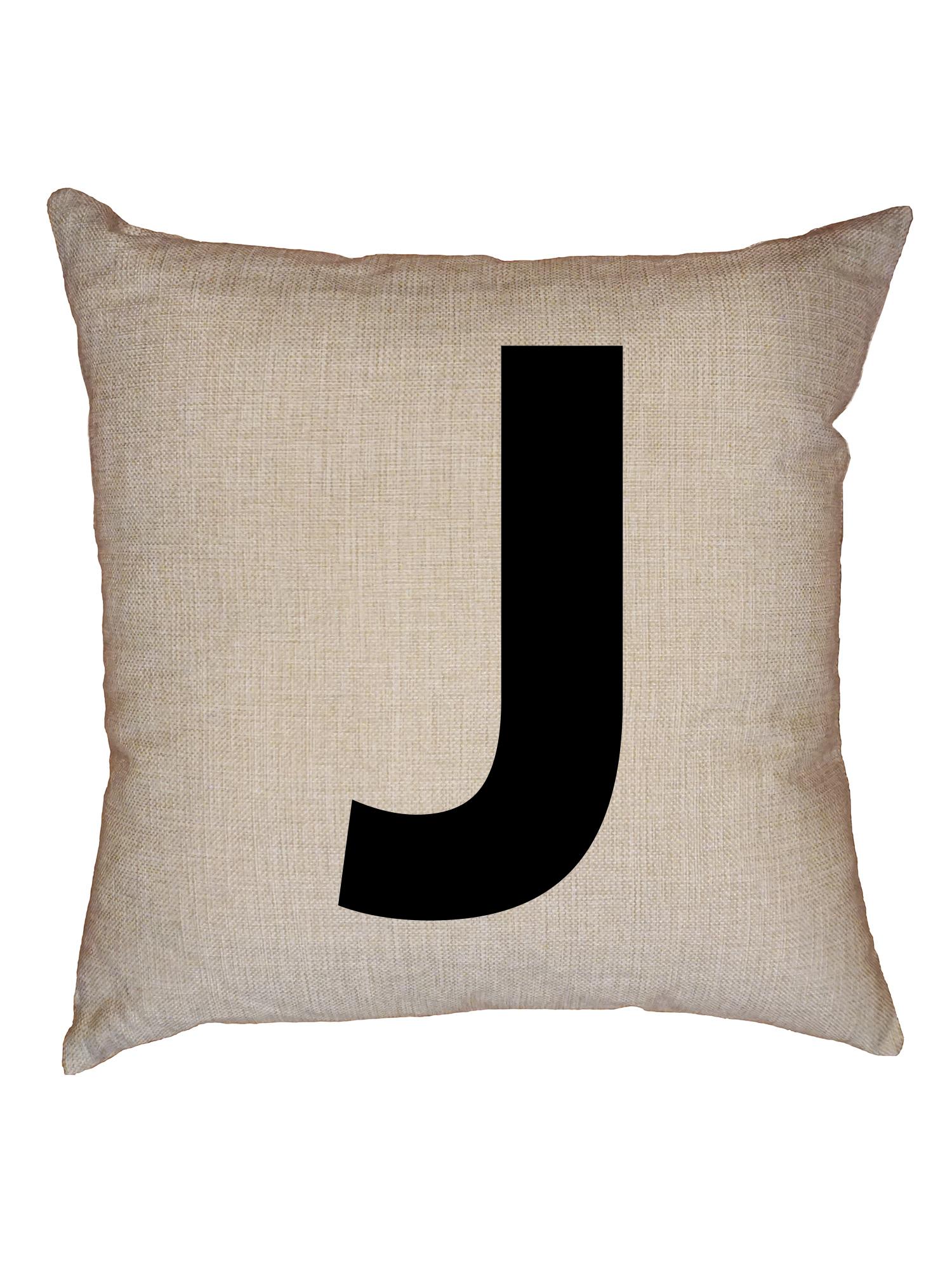 Monogram J Letter in Stately Black Decorative Linen Throw Cushion