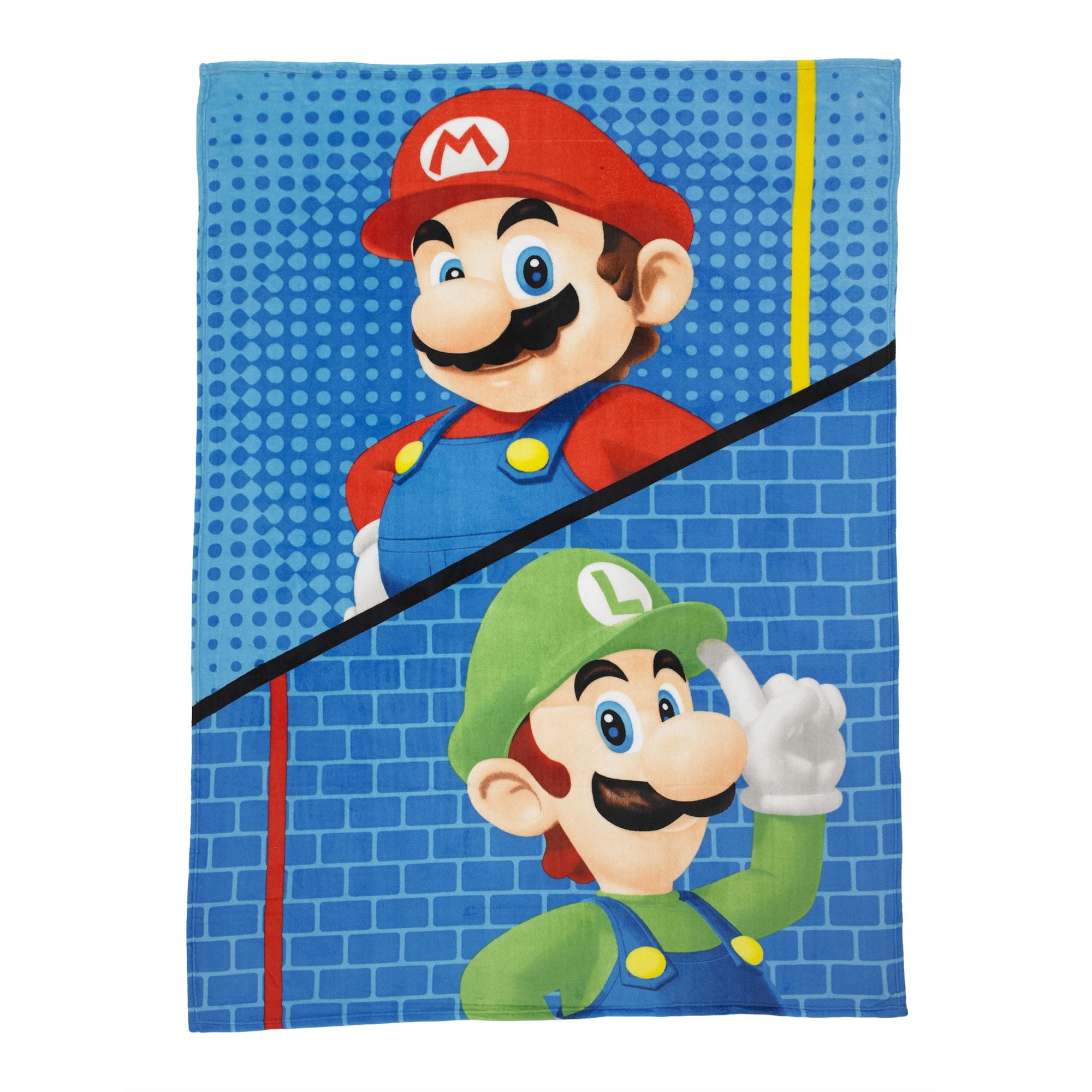 Super Mario Kids Plush Twin/Full Blanket, 62 x 90, Blue, Nintendo