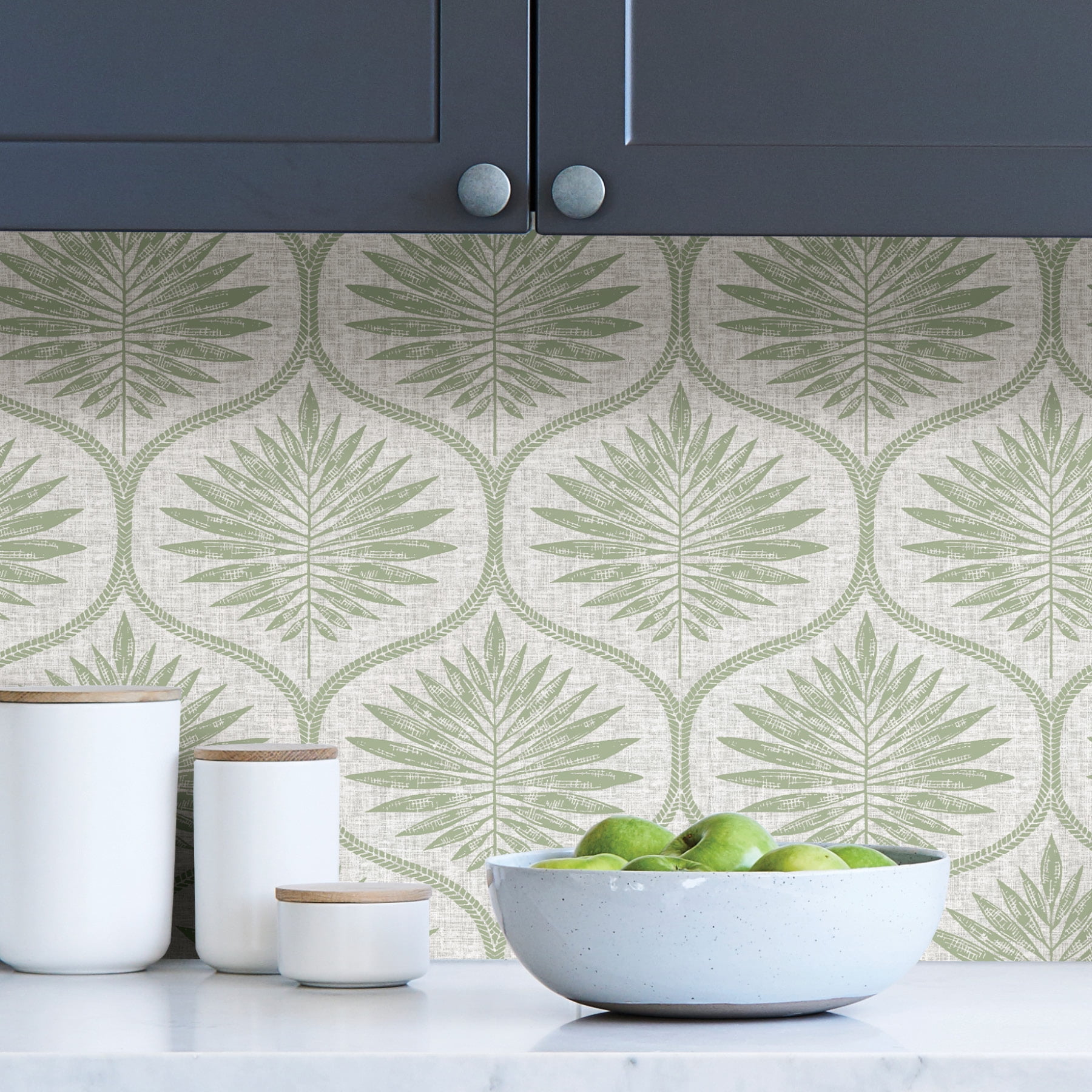 NuWallpaper Green Primitive Leaves Vinyl Peel And Stick Wallpaper, 216-in by 20.5-in, 30.75 sq. ft.