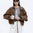 thumbnail image 4 of Veste en Faux Suède pour Femme, Manteau à Revers de Printemps, Décontracté, Ample, à Manches Longues, Style Mode de Rue, Brun Foncé L, 4 of 9