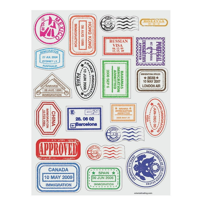 Hojas de pegatinas Fun Express Passport Stamp VBS (480 pegatinas)