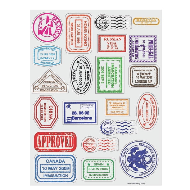 Hojas de pegatinas Fun Express Passport Stamp VBS (480 pegatinas)