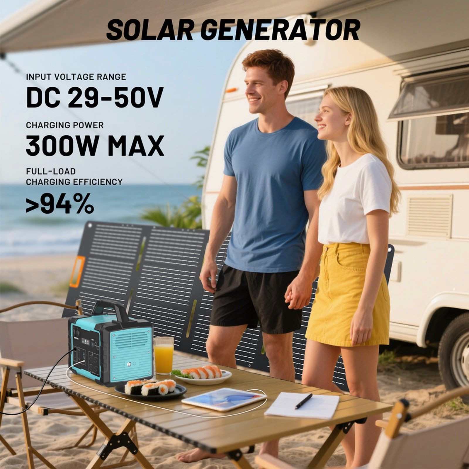 1000W Portable Solar Generator, 1024Wh LiFePO4 Battery Power Station with 120V AC Outlets, Backup Power Supply for Camping, Outdoor Travel, RV, and Home Emergency - Blue