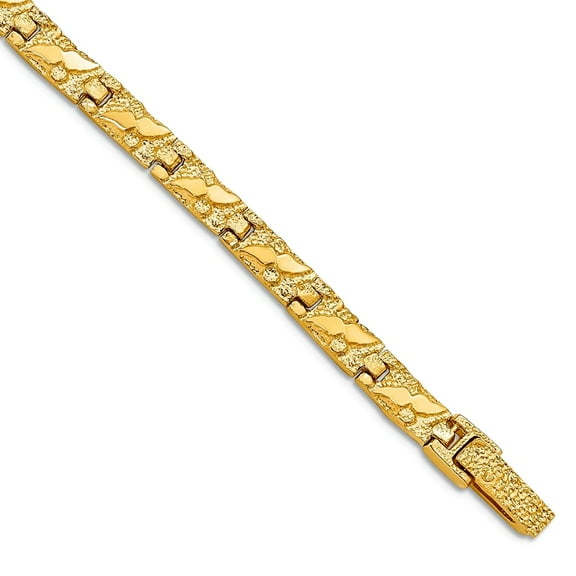 14k Yellow Gold Solid Polished Fold-over 5.0mm Nugget Bracelet 7 Inch Box Clasp Link Bracelet for Women