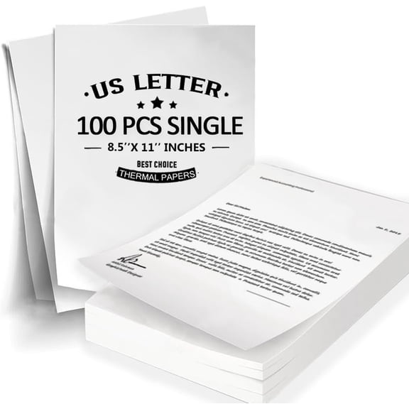 100 Sheets Single Thermal Paper 8.5 x 11 White Letter Size for Portable Printer, Compatible with Thermal Printer, A285M/ PD-A4/ M08F-Letter/ D810 etc Portable Printers for Travel