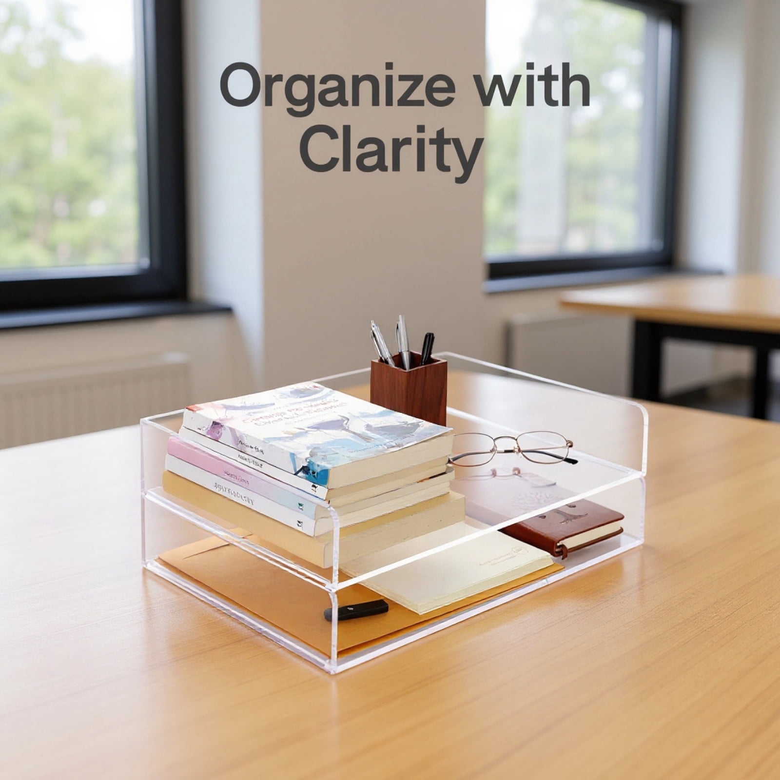 2 Pcs Stackable Paper Letter Tray, A4 Size Acrylic Desk Organizer with Open Front, Clear File & Document Holder for Office Storage, Vertical Tray for Desk Organization