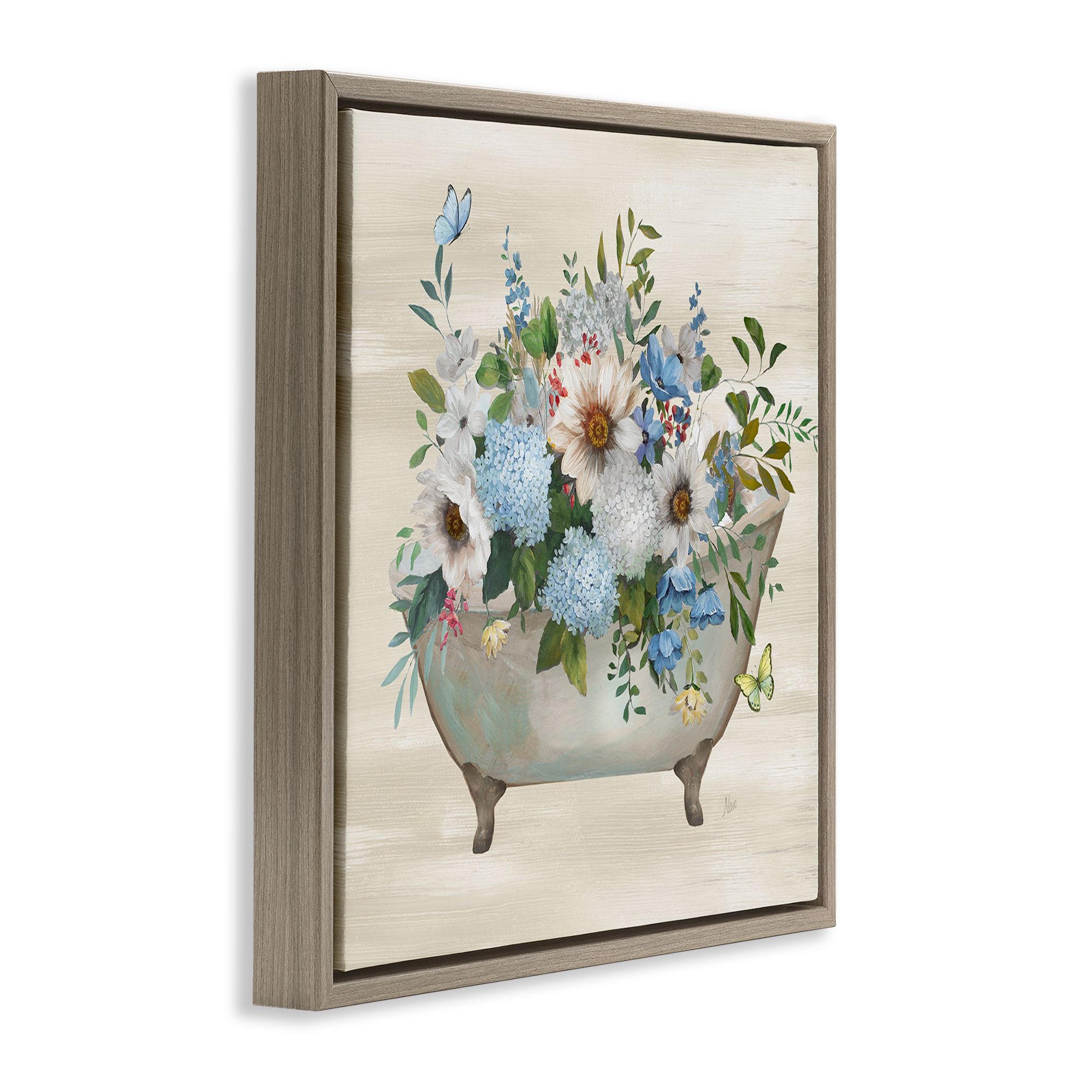 Stupell Industries Floral Bouquet Bathtub Typography Painting Brown Floater Framed Canvas Art Print Wall Art, 18 x 18