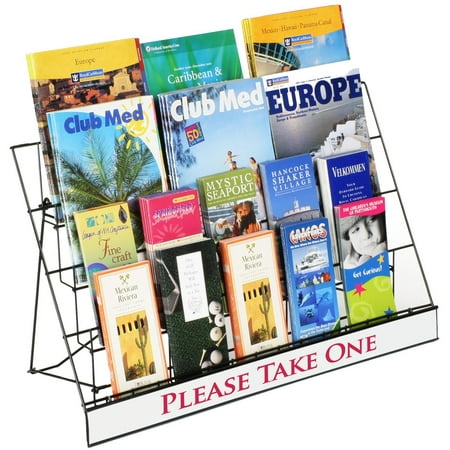 Three Tier Desktop Literature Holder (Countertop Display Rack for Literature, 4 Open Tiers Work with Magazines and Brochures, Each Level Holds up to (3) 8.5x11 Magazines - Black Wire)