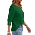 thumbnail image 5 of Women’s Tops 3/4 Sleeve with Buttons Dressy Casual Summer Outfits Round Neck Beach Vacation T-Shirt Plus Size ,Green,XXL, 5 of 6