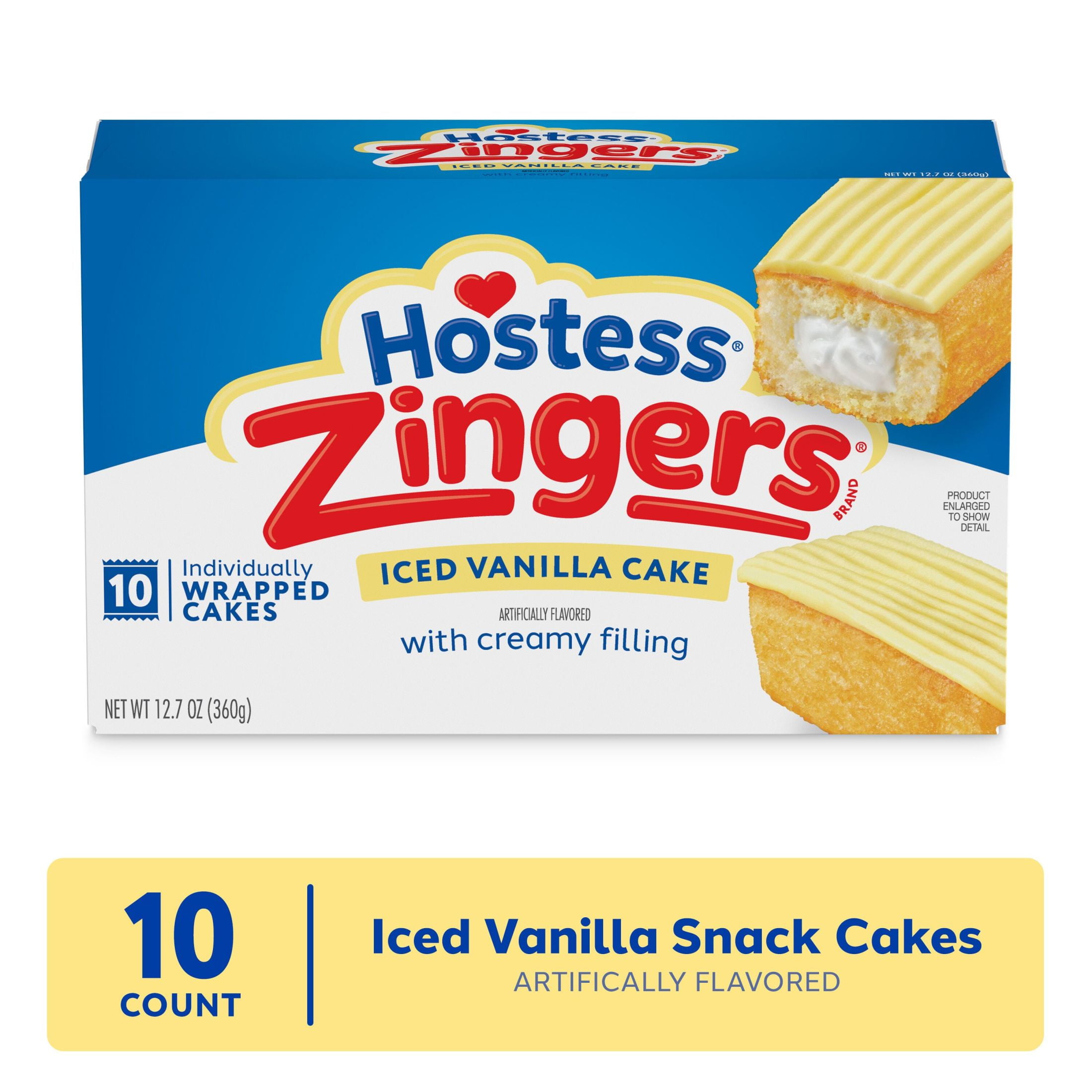 Hostess Zingers Snack Cakes, Artificially Flavored Iced Vanilla Cake, 12.7 oz Box (10 Count)