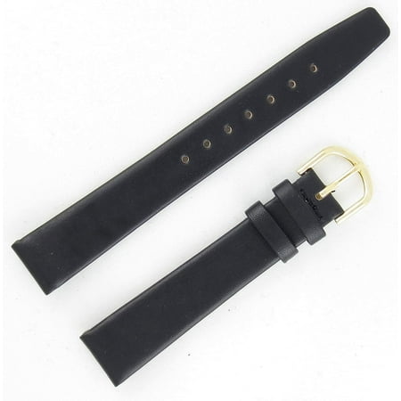 16-mm Black Flat Genuine Calfskin Leather Watch Strap