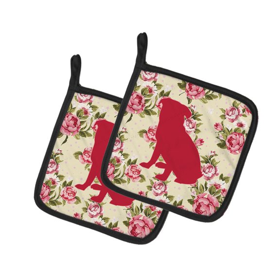 Caroline's Treasures BB1084-RS-YW-PTHD Pug Shabby Chic Yellow Roses Pair of Pot Holders , 7.5HX7.5W, multicolor
