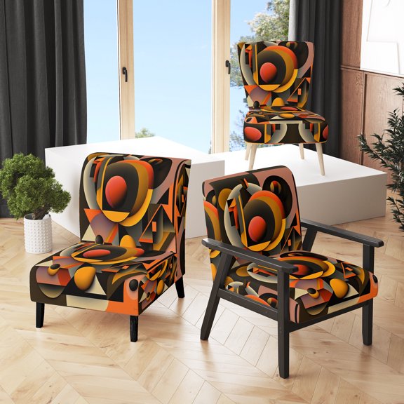 Designart "Vibrant Multicolor Geometric Shapes in Orange I" Multicolor Modern Upholstered Accent Chair - Modern Arm Chair For Bedroom