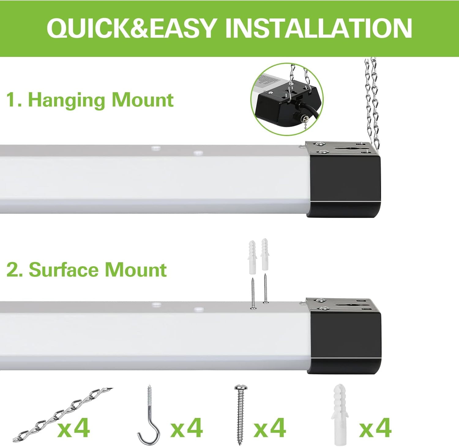 4FT 120W LED Shop Light Linkable, 13000lm(400w Equivalent), 5000K Utility Shop Lights for Garages, Workshops, Basements, Hanging or FlushMount, with Power Cord and Pull Chain, ETL, Black, 2 Pack