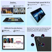 AEEZO 10.1 Inch Tablet with Audio Speaker Base, 14GB RAM 64GB ROM, Octa-Core Tablet PC, WiFi 6 Bluetooth 5, Black