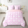 thumbnail image 2 of Homewish 3D Butterfly Printed 7-Piece Bedding Comforter Set,Boho Butterflies Flower King Bedding Sets,Pink White Bed Sheets For Girl Kids,Luxury Bedroom Decor Reversible, 2 of 8