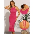 thumbnail image 2 of DARING DIVA Sleeveless Coverup Crochet See Through Halter Neck Dress M Hot Pink, 2 of 6