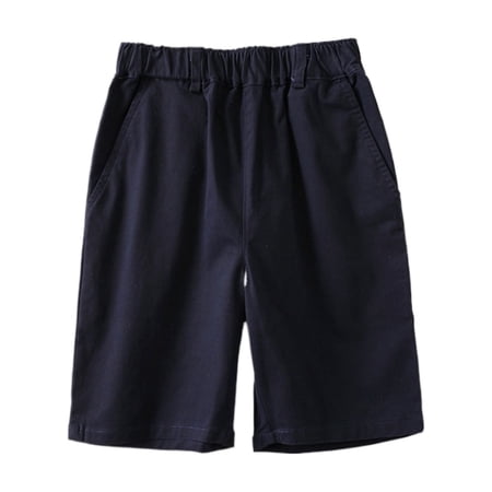 Hihipz Little Boys Casual Shorts Elastic High Waist Loose Fit Soft Twill Trousers Summer Basic Kids Bermuda Shorts