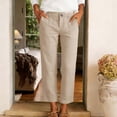 thumbnail image 4 of Karymi Jean Shorts Solid Fake Linen Mid Rise Button Zip Fly Slim Straight Leg Cropped Ankle Length Casual Trouser Pants with Front Slant Pockets Summer Outfits, 4 of 5