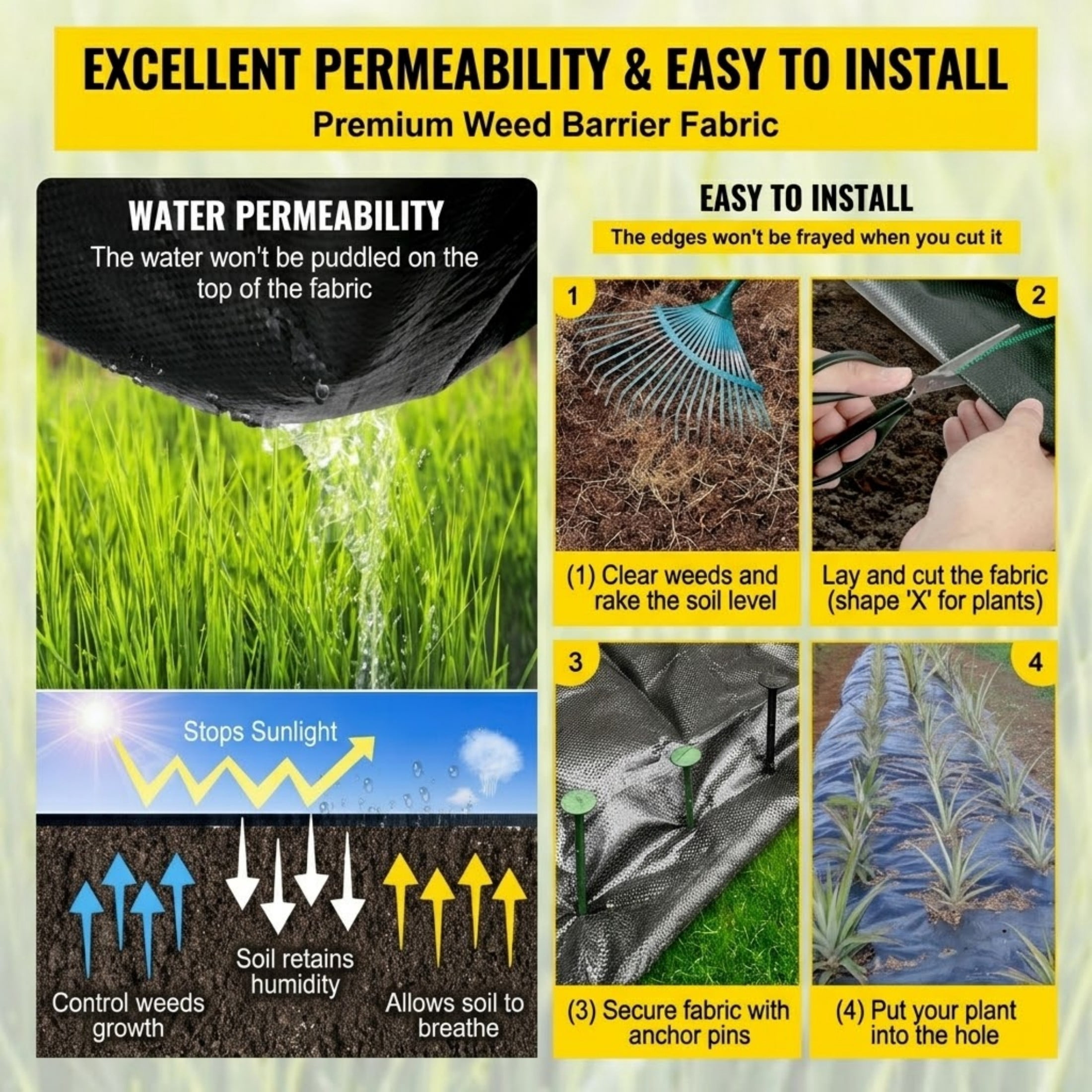 3ft x 300ft 5.8oz Weed Barrier, Heavy Duty Woven Landscape Fabric, Black