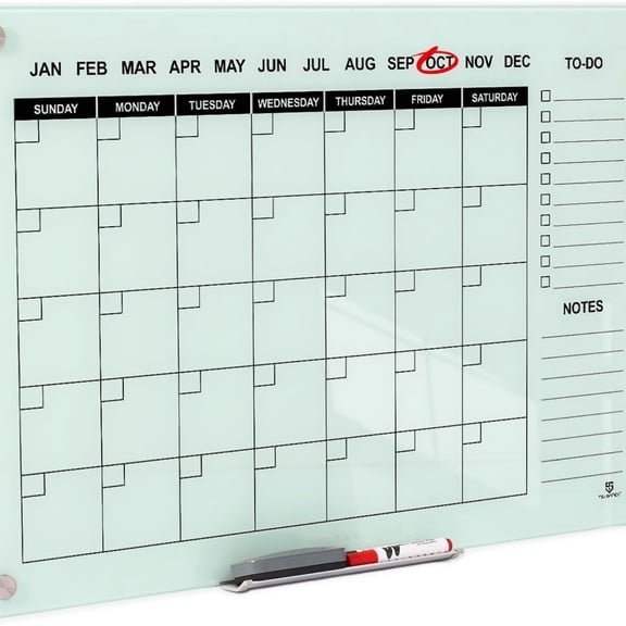 36 x 24 Inches Wall Mounted Monthly Dry Erase Calendar for Wall, Large Magnetic Glass White Board for Office, Home & School