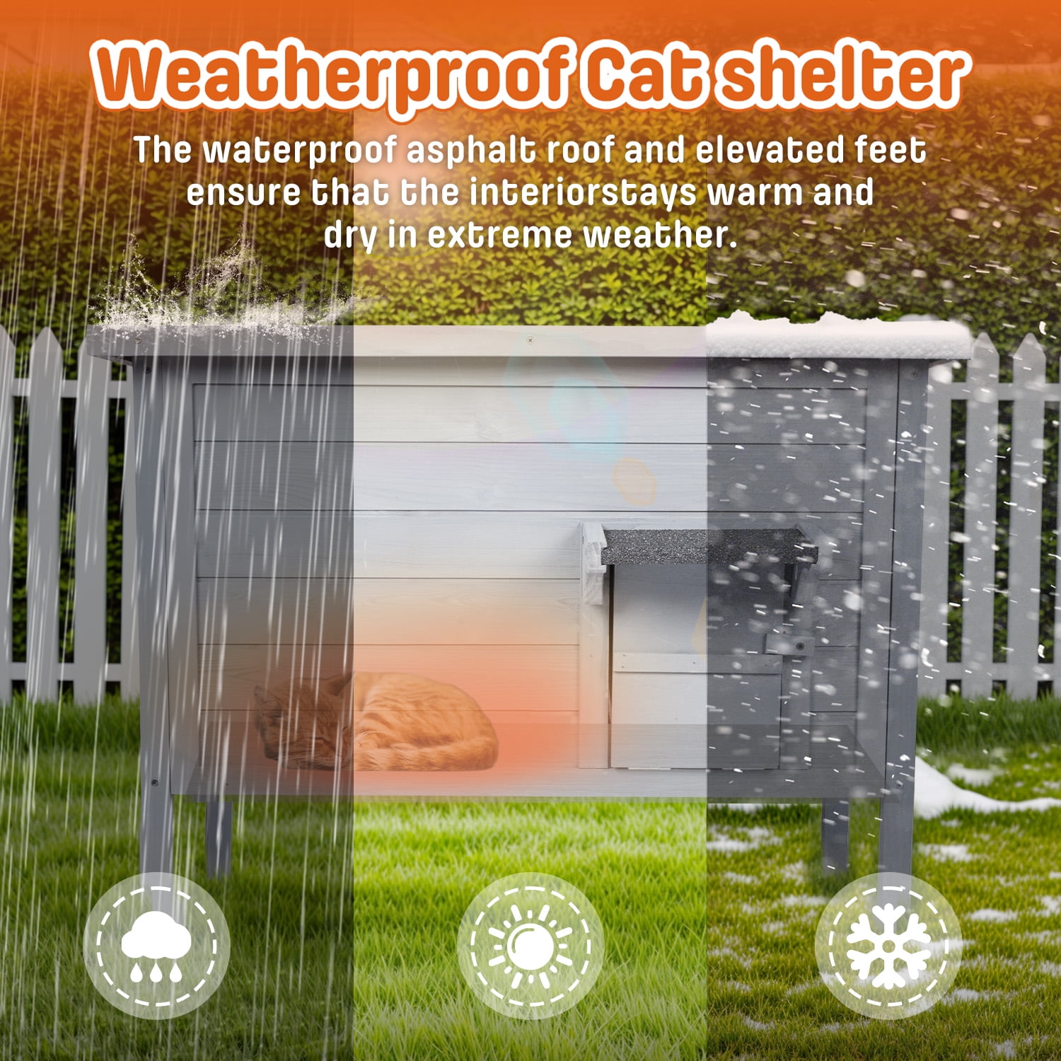 FODINGHILL Outdoor Cat House,Waterproof Cat Shelter for Winter,Feral Cat House Outdoor,Gray