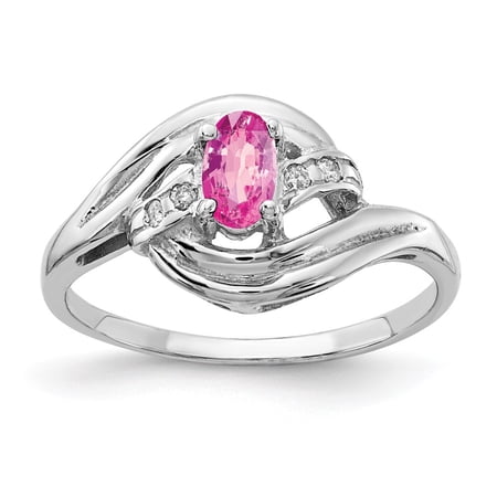 14k White Gold Ring Gemstone Womens Diamond 0.032 ct 0.32 5x3mm Oval Pink Sapphire AA