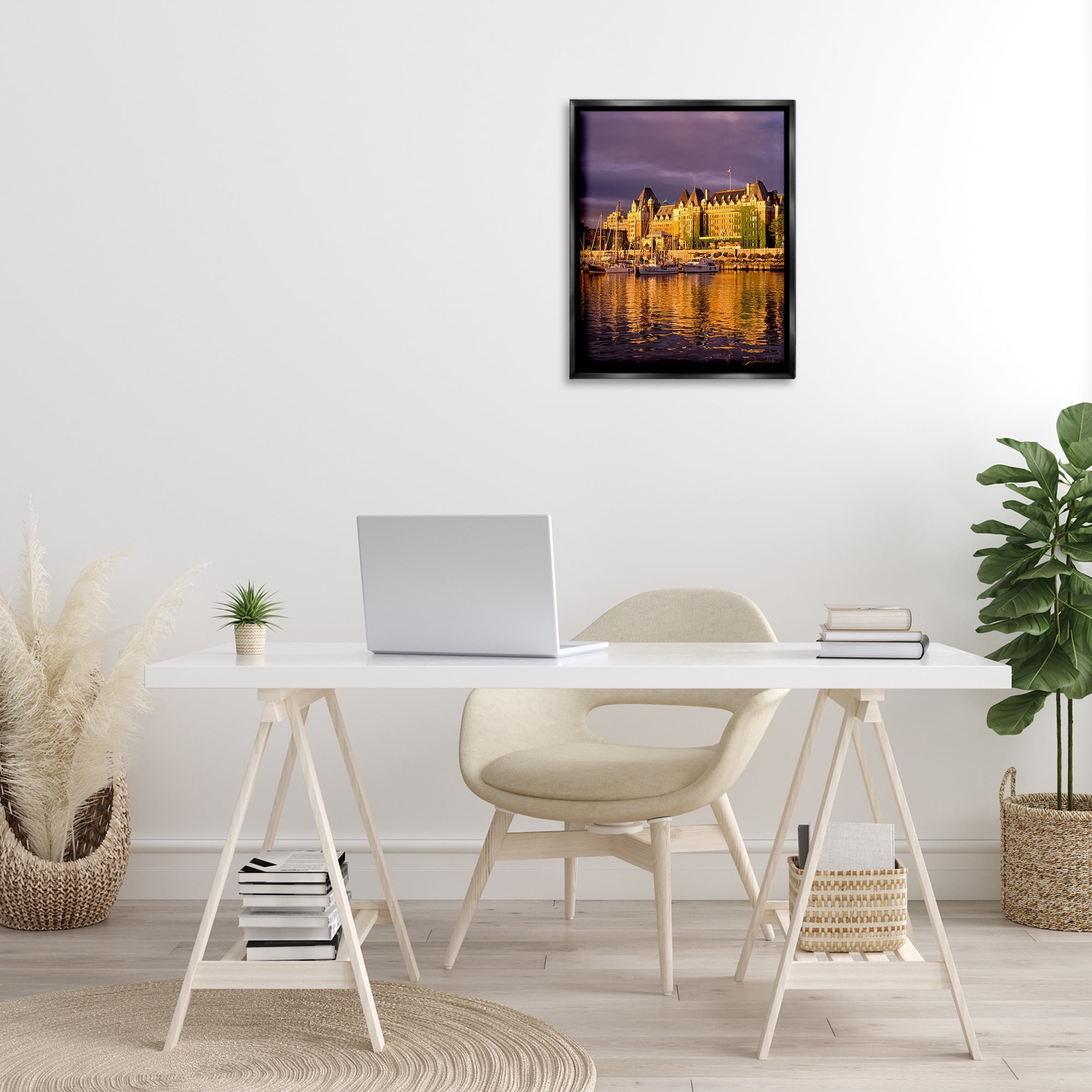 Stupell Industries City Boat Harbor Town & City Photography Black Floater Framed Art Print Wall Art, 17 x 21