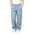 thumbnail image 3 of Cargo Pants for Girls Wide Leg High Waist Parachute Pants with Pockets & Drawstrings (Light Blue 5-6 Years), 3 of 6