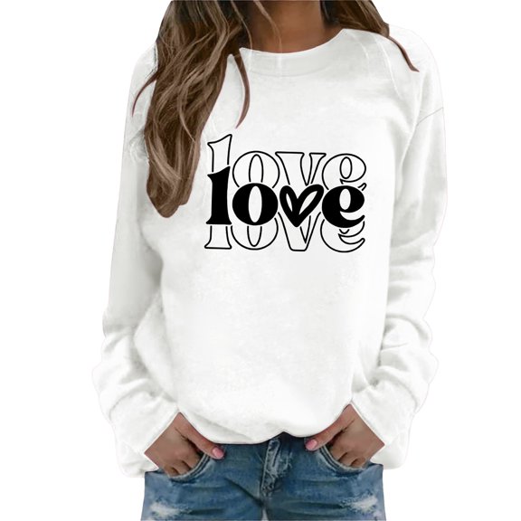 FKMJH Women's Hoodless Sweatshirt Valentine's Day Sweatshirt for Women Valentines Shirt for Her Comfortable Pullover Gifts for Girlfriend Cute Love Heart Graphic Hoodie Gifts for Girlfriend