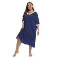 thumbnail image 4 of Xmarks Women Nightgowns V-neck Short Sleeve Loungewear Soft Lace Night Shirts Sleepwear Loose Plus Size Sleep Dress Blue XL-5XL, 4 of 6