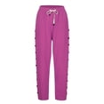 thumbnail image 5 of Jxximdong Pants for Women Cotton And Linen Solid Color Elastic Waistband Trousers With Pockets Side Buttons Loose Casual Trousers Pink M Trousers, 5 of 8