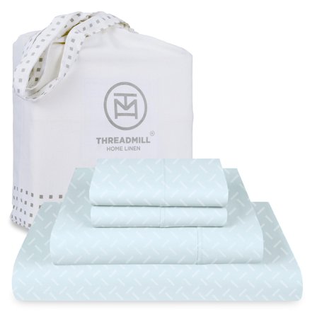 Threadmill Cotton Full Size Sheet Set | 100% Cotton Sheets for Full Size Bed | Damask Jacquard Full Bed Sheets Set with 16” Deep Pocket | Soft Sateen Weave 4-Piece Cooling Bedding Set | Blue