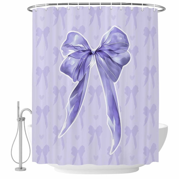 54x78 Inch Shower Curtain Decorative Purple Bow Bathtub Bath Curtains Fabric Waterproof Bathroom Decor, Cute Bowknot Simple Pure Color Small Stall Shower Curtain Set with 12 Hooks