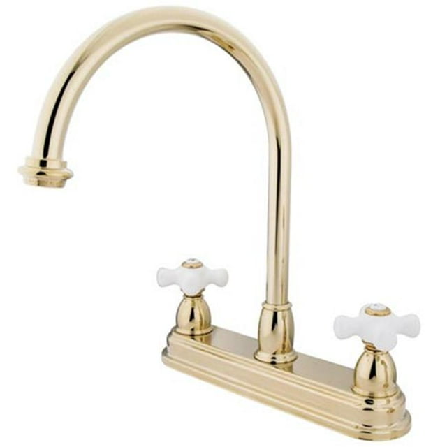 Kingston Brass Kb3742Px 8 Inch Center Kitchen Faucet Without Sprayer - Polished Brass Finish